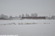EN57-1342 w zimowej scenerii na szlaku Bogaczewo - Pasłęk